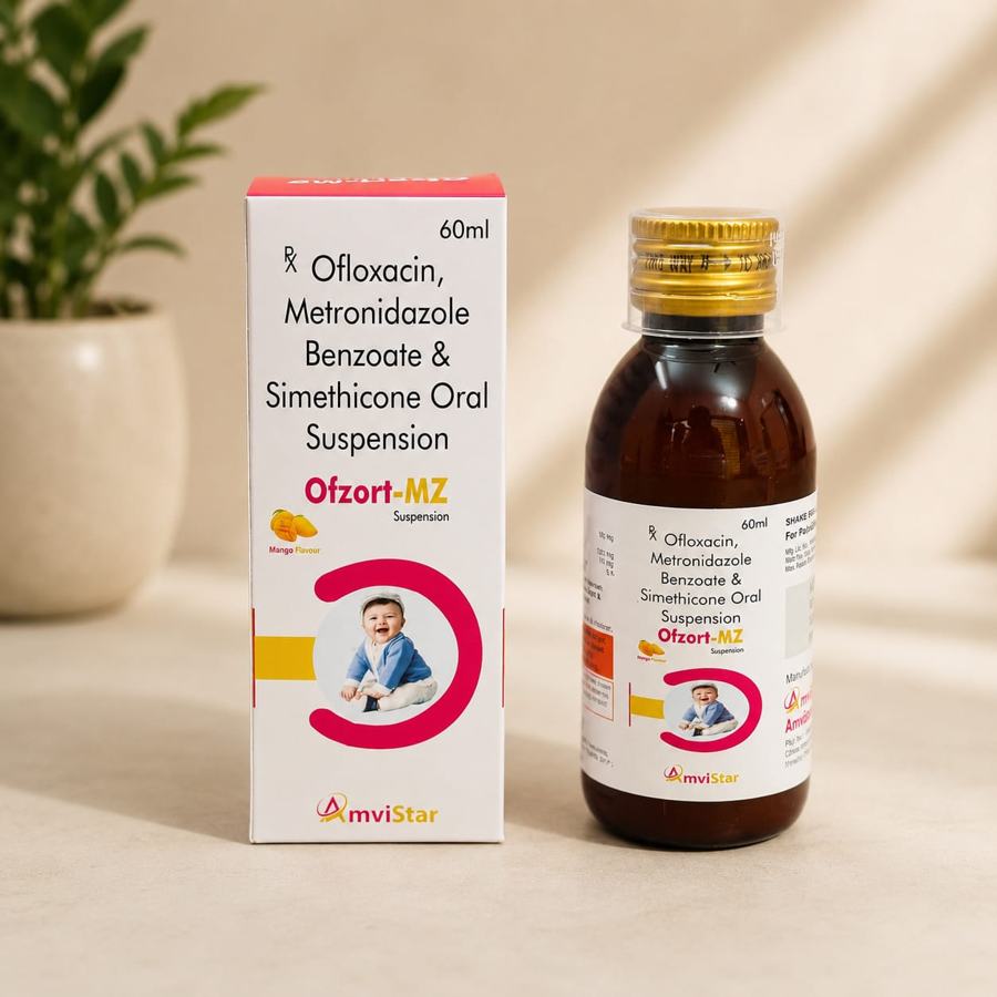 Ofzort-MZ: Ofloxacin, Metronidazole Benzoate & Simethicone Oral Suspension